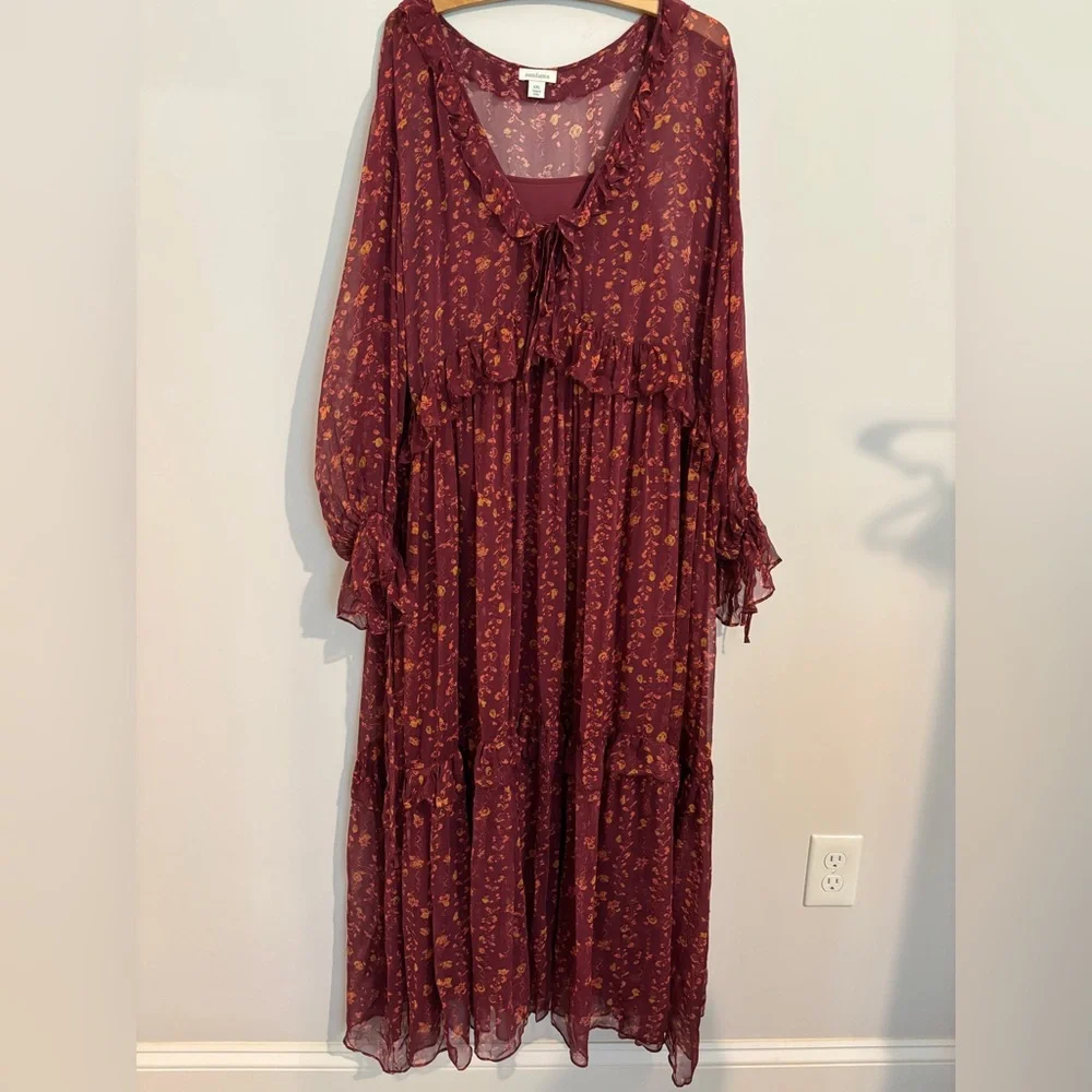 Sundance Lettie Maroon ruffled maxi dress XXL - Picture 2 of 10